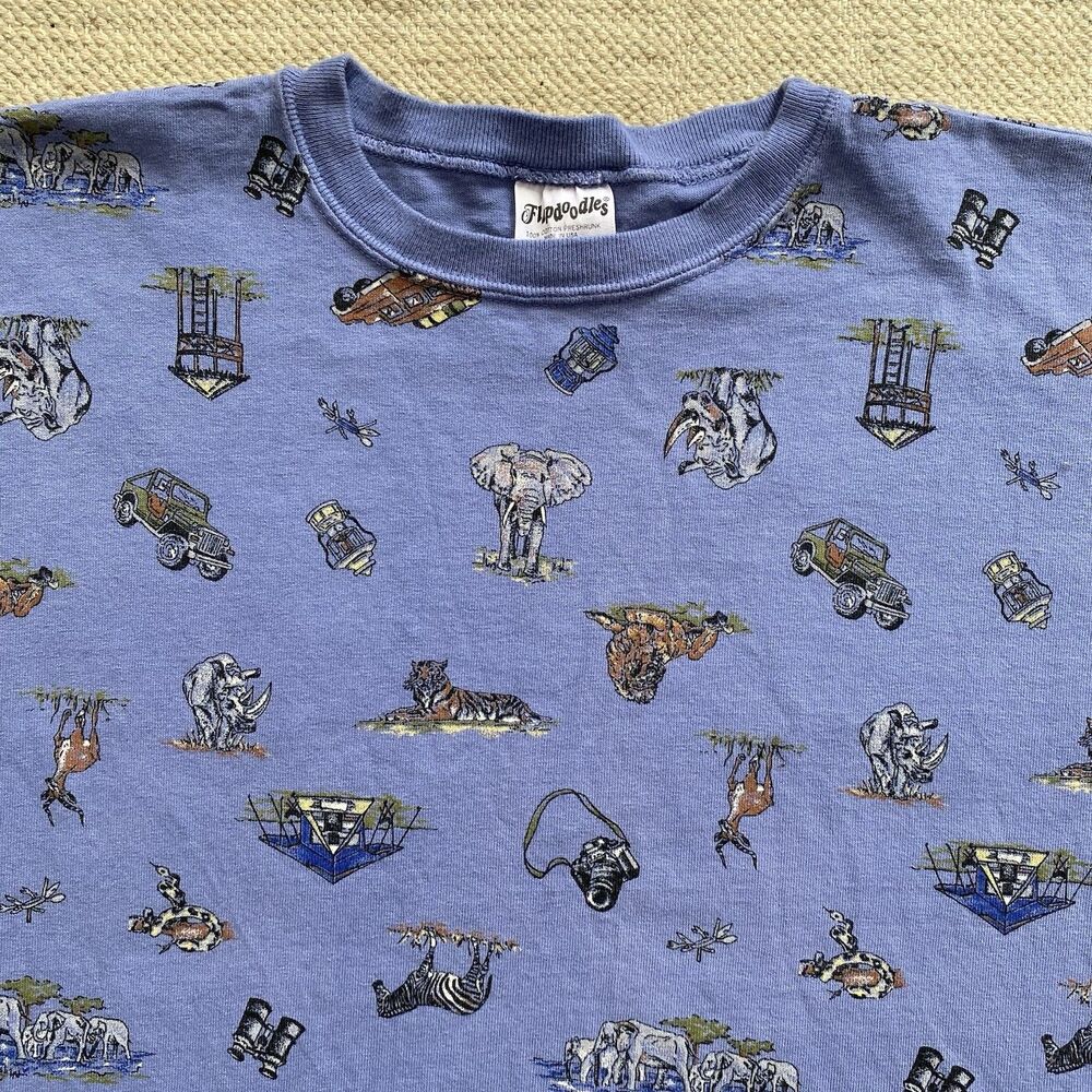 Vintage Safari T Shirt 90s AOP All Over Print Size 12 90s Jeep Tiger Nature